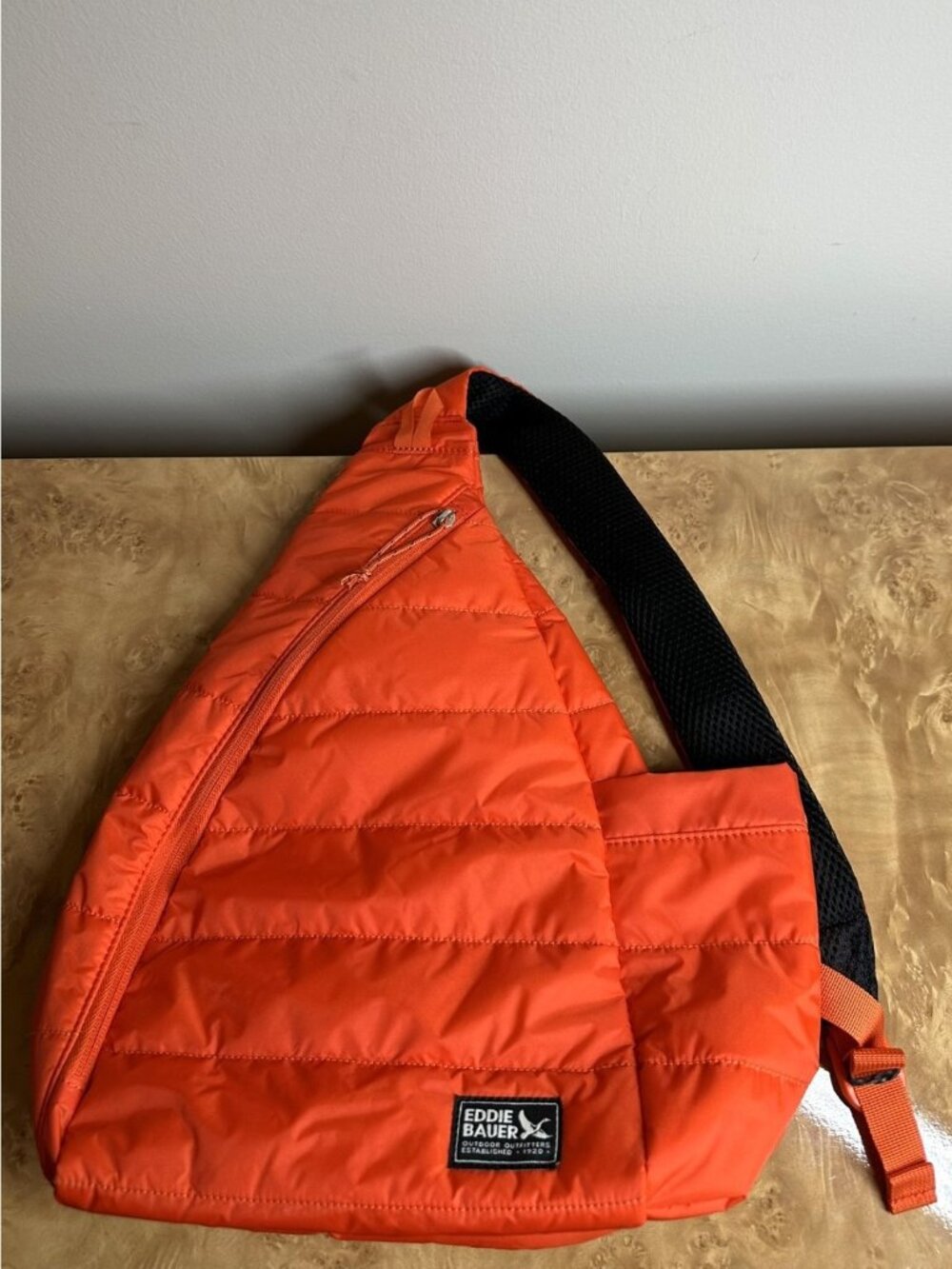 Eddie Bauer Quilted Orange Sling Backpack Crossbody Shoulder Bag Lightweight